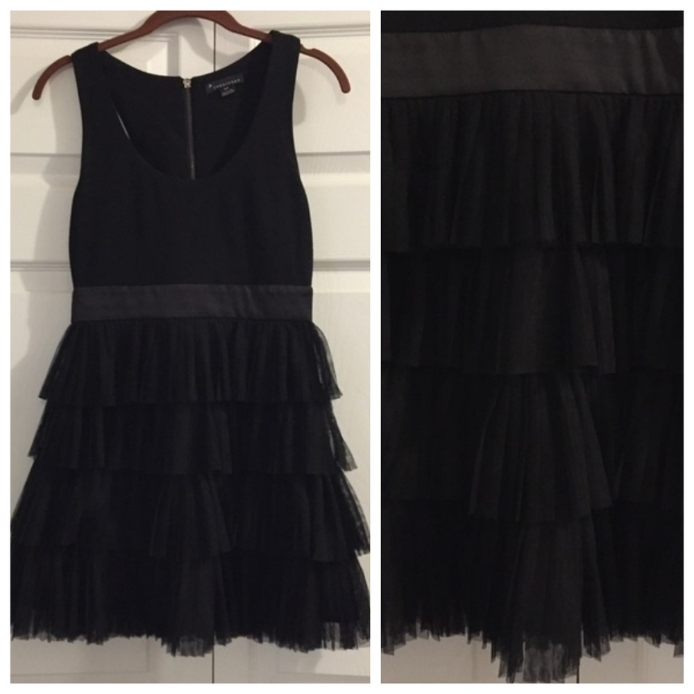 Tulle Ruffles Black Tank Style Exposed Back Zipper Dress Sz S